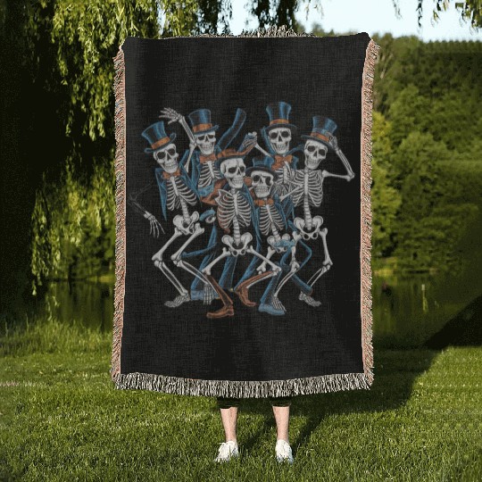Let's Dance Dancing Skeleton Skull Woven Blankets