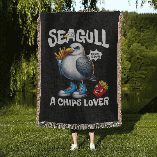 Seagull The Potato Chips Lover Funny Sea Bird Woven Blankets