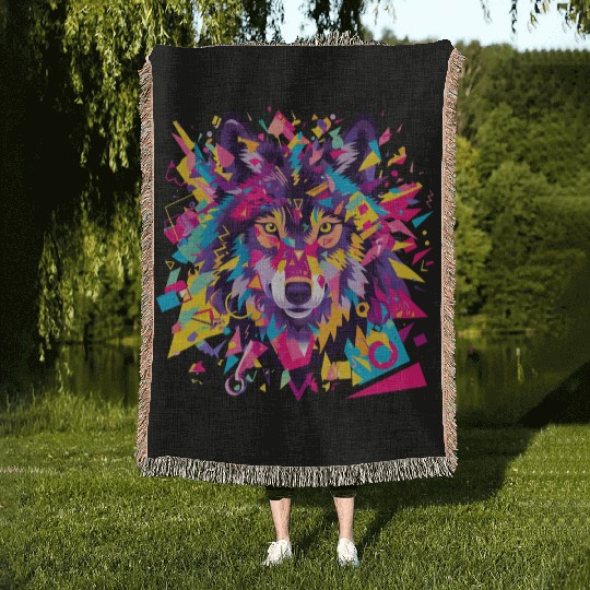 Majestic Pop Art Alpha Wolf - Vibrant Cool Woven Blankets