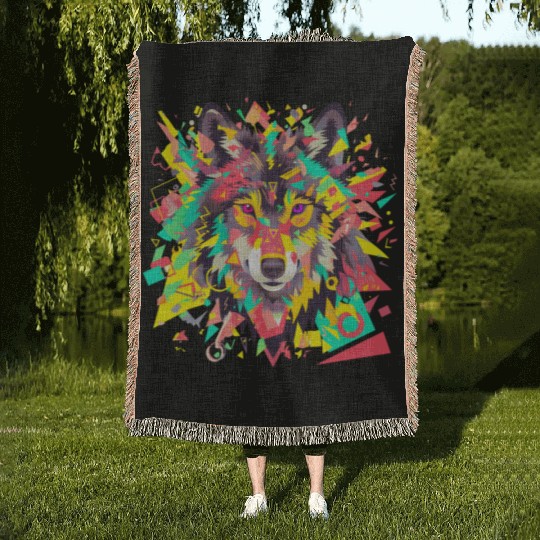 Majestic Pop Art Alpha Wolf - Vibrant Warm Woven Blankets