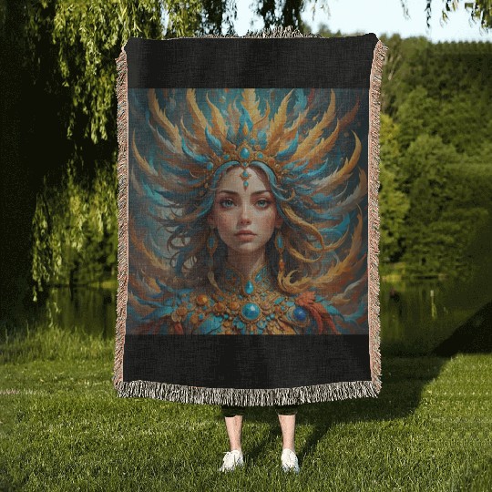 The Feathered Empress: A Tale of Celestial Beauty Woven Blankets