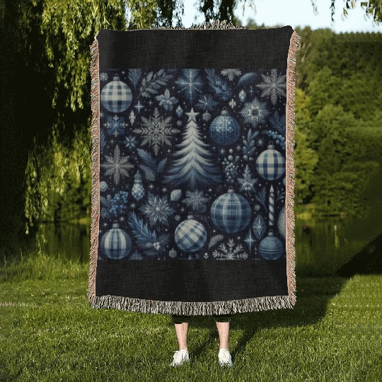 flannel blue and white christmas Woven Blankets