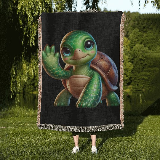 Adorable Waving Turtle Woven Blankets