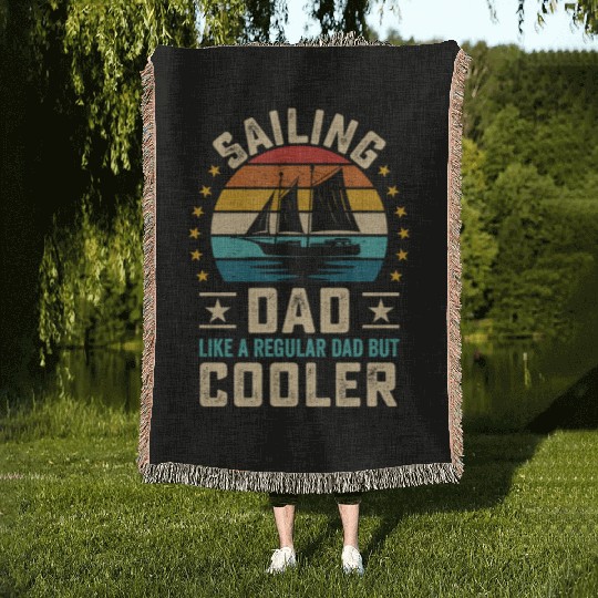 Sailing dad quote retro sunset sailboat design Woven Blankets