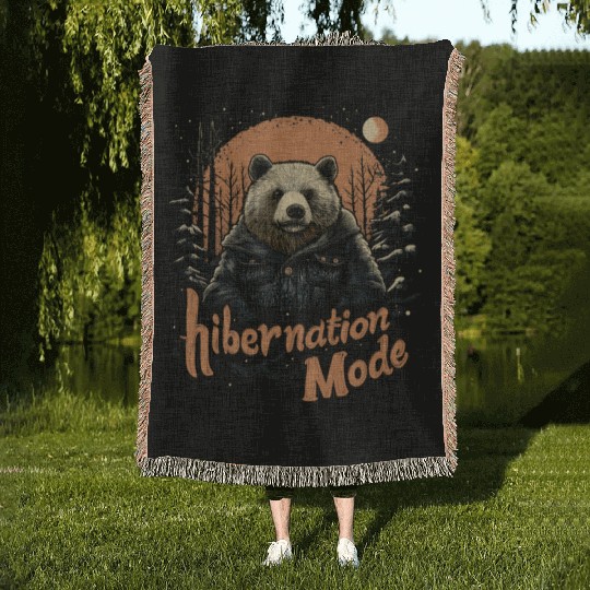 Hibernation Mode Brown Bear Woven Blankets