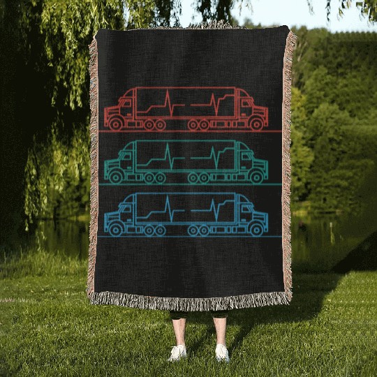 Truck driver heart beat Trucker Funny Truck Driver Woven Blankets
