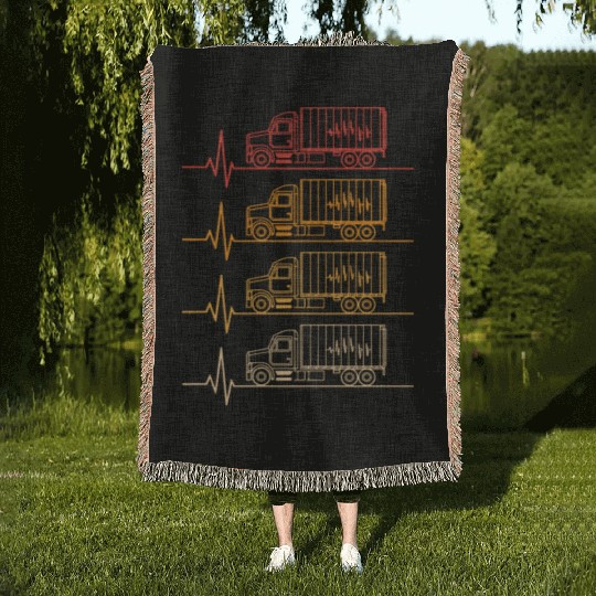 Truck driver heart beat Trucker Funny Truck Driver Woven Blankets