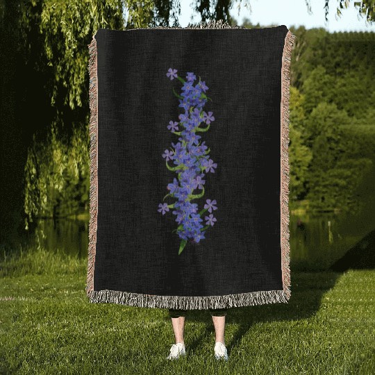 evergreen blue flowers blue blooms Woven Blankets
