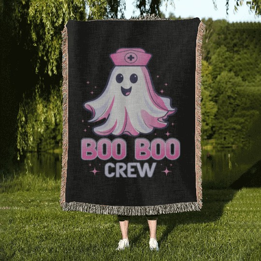 Boo Boo Crew Nurse Pink Ghost Halloween Costume Woven Blankets
