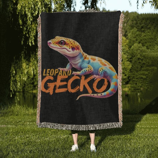 yellow leopard gecko Woven Blankets