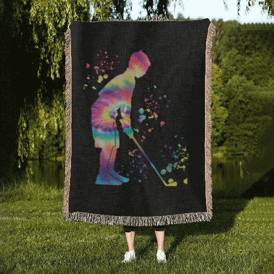 Golfer Colorsplash Kids Miniature Golf Woven Blankets