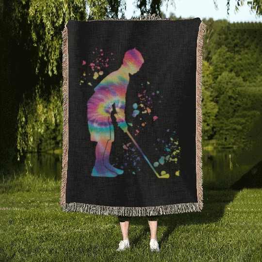 Golfer Colorsplash Kids Miniature Golf Woven Blankets
