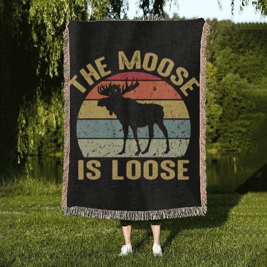 Moose Is Loose Vintage Funny Wild Animal Nature Woven Blankets