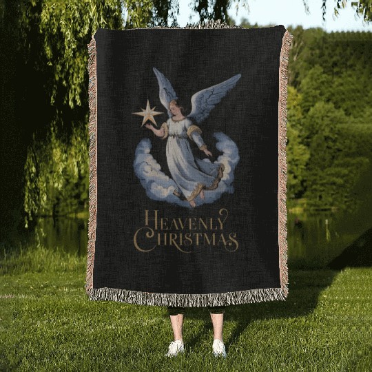 Heavenly Christmas Angel with Star Holiday Art Woven Blankets