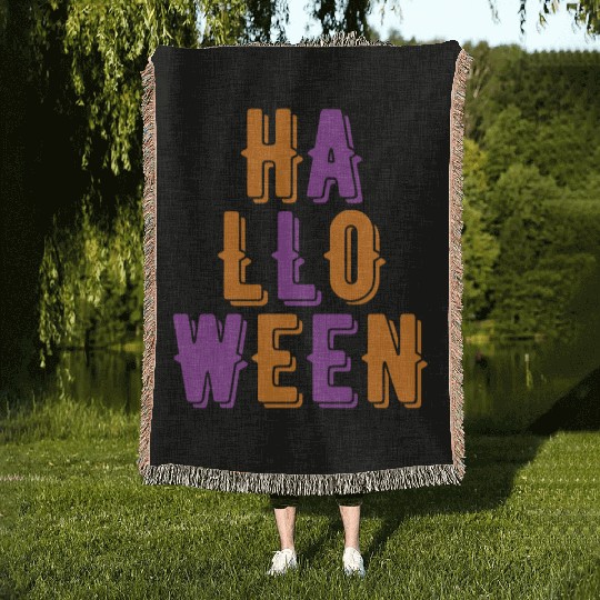 Retro Vintage Purple and Orange Halloween Stacked Woven Blankets