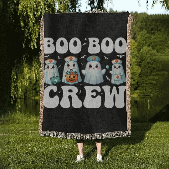 Boo Boo Crew Nurse Gifts Funny Halloween Costume Woven Blankets
