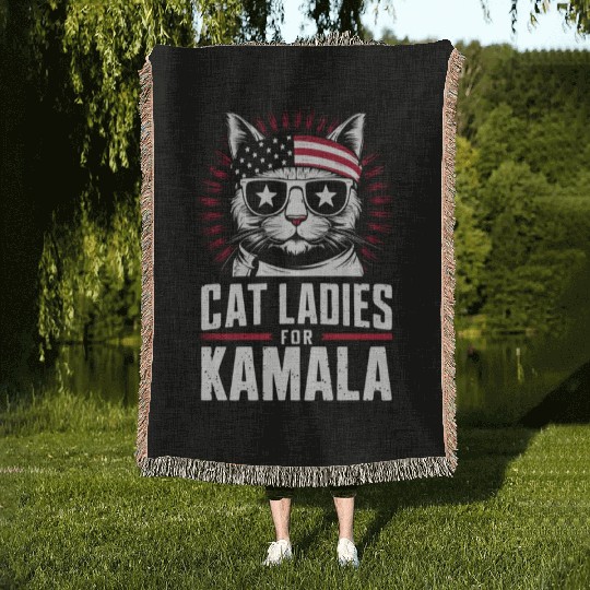 Kamala Harris Cat Ladies 2024 Woven Blankets