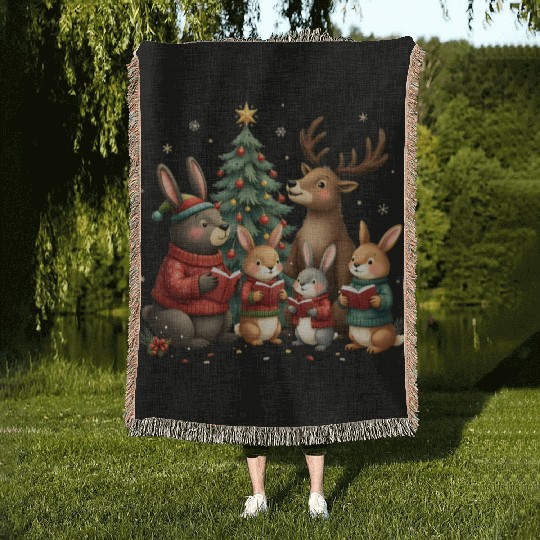 Woodland Animals Christmas Woven Blankets