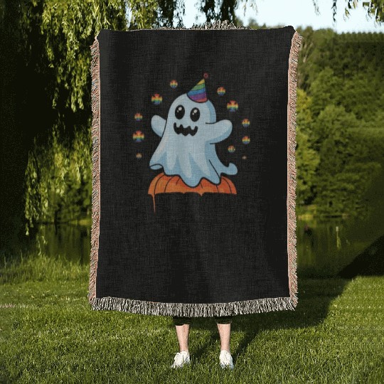 Whimsical Ghost Halloween Celebration Woven Blankets