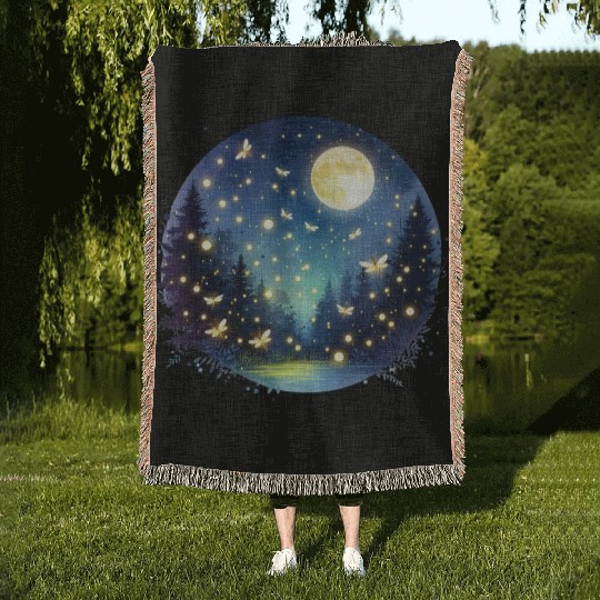 Moonlit Fireflies Woven Blankets