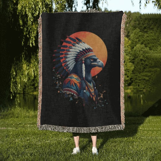 Wind Feather Native American Illustration Woven Blankets