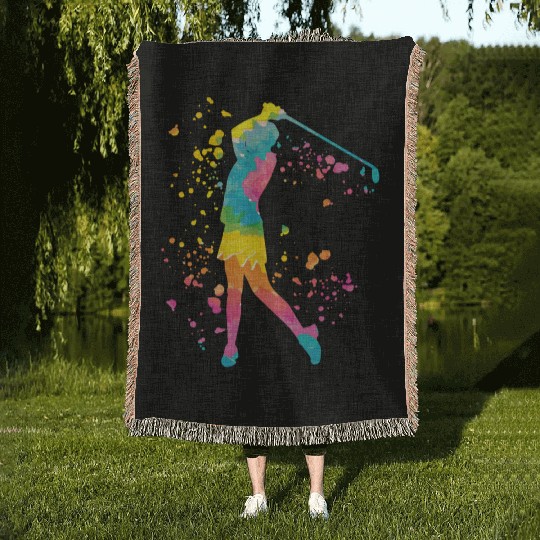 Golfer Colorsplash Kids Miniature Golf Woven Blankets