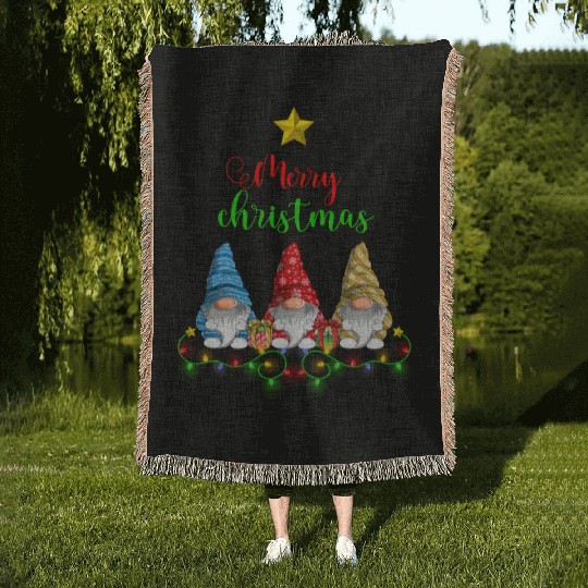 Gnomes Christmas Tree Funny Xmas Holidays Woven Blankets