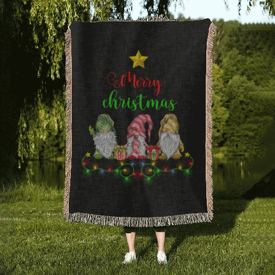 Gnomes Christmas Tree Funny Xmas Holidays Woven Blankets