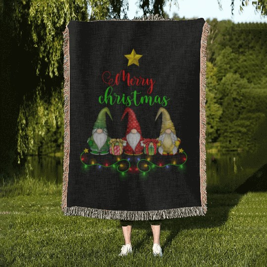 Gnomes Christmas Tree Funny Xmas Holidays Woven Blankets