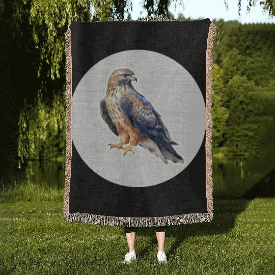 Hawk Watercolor Drawing Woven Blankets
