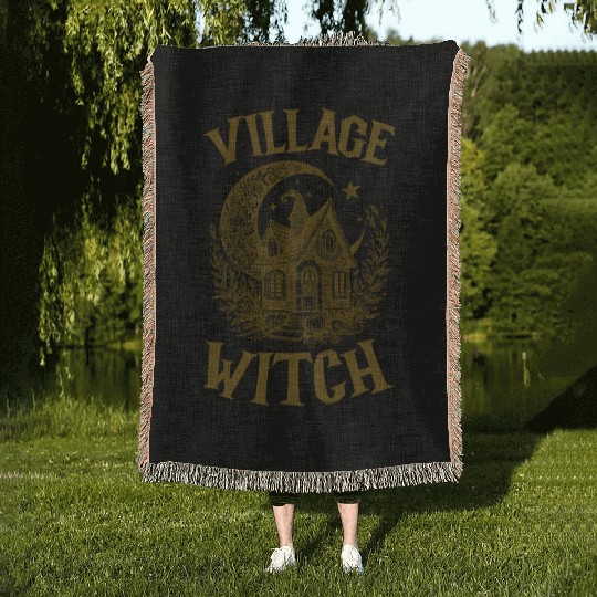 Village Witch Salem Vintage Halloween Woven Blankets
