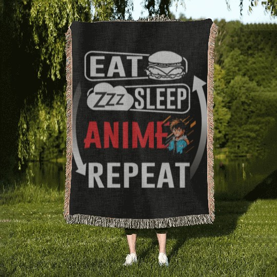 Eat Sleep Anime Repeat Ramen Kawaii Japanese Manga Woven Blankets