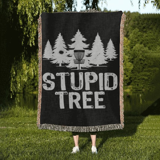 Stupid Tree Funny Disc Golf Woven Blankets