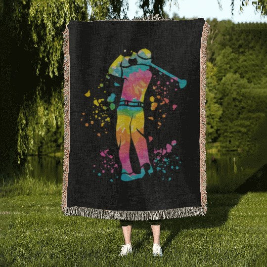 Golfer Colorsplash Kids Miniature Golf Woven Blankets