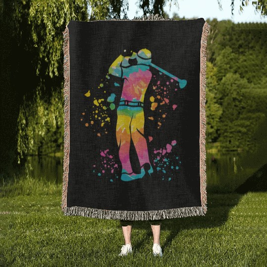 Golfer Colorsplash Kids Miniature Golf Woven Blankets