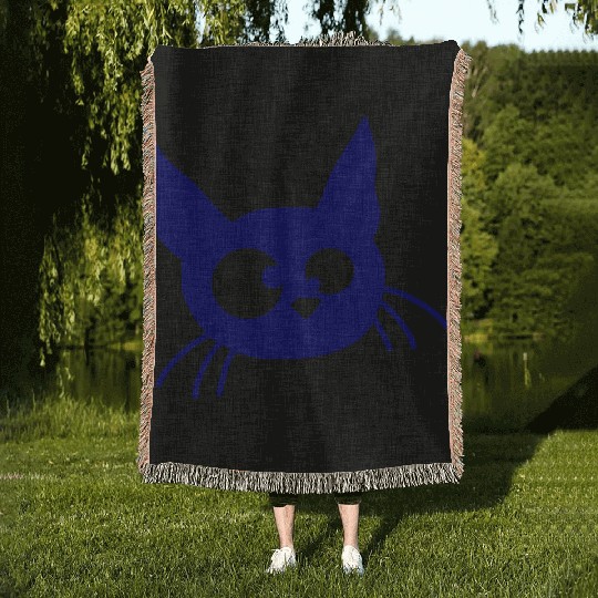 Crazy Cat Squinting Funny Eyes Grimace Fun Cartoon Woven Blankets