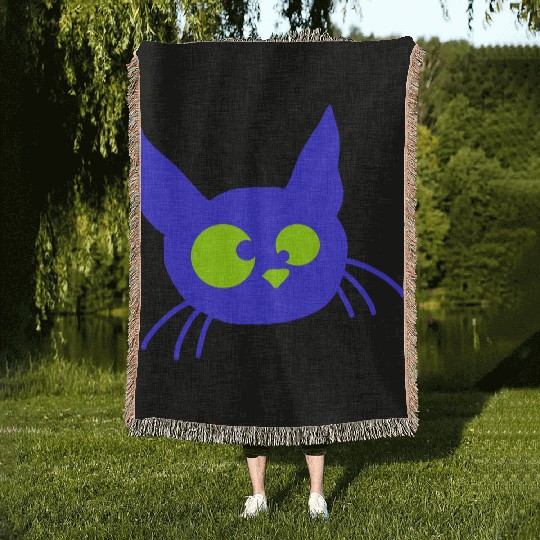 Crazy Cat Squinting Funny Eyes Grimace Fun Cartoon Woven Blankets