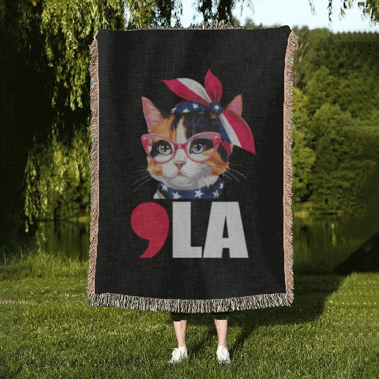 Kamala Harris for President 2024 Comma La Cat Woven Blankets