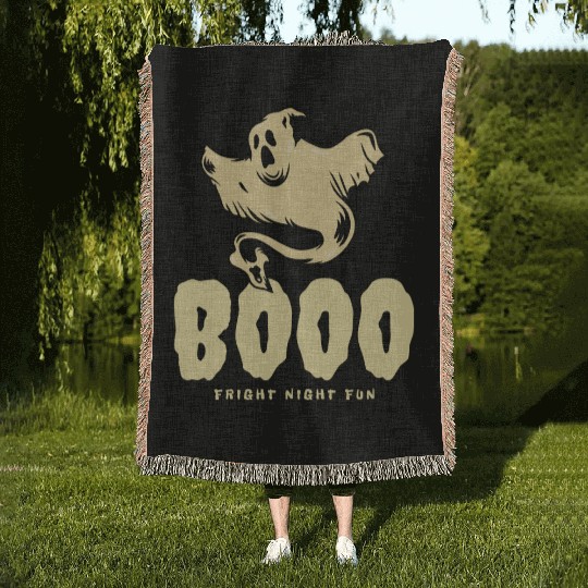 BOOO Fright Night Fun Ghost Halloween Woven Blankets