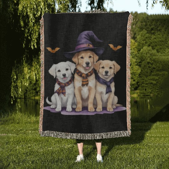 Golden Retriever Halloween Spooky Dog Halloween Woven Blankets