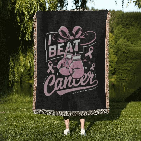 I Beat Cancer Breast Cancer Awareness Woven Blankets