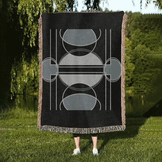 Black and grey geometric design Woven Blankets