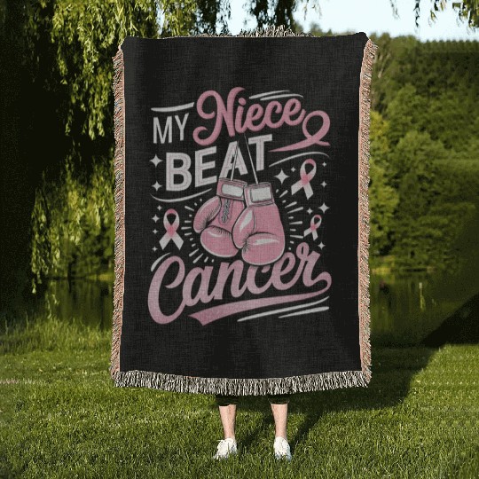 My Niece Beat Cancer Breast Cancer Awareness Woven Blankets
