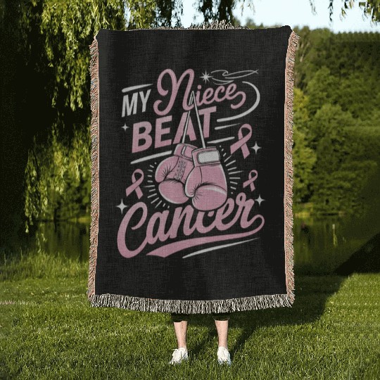 My Niece Beat Cancer Breast Cancer Awareness Woven Blankets