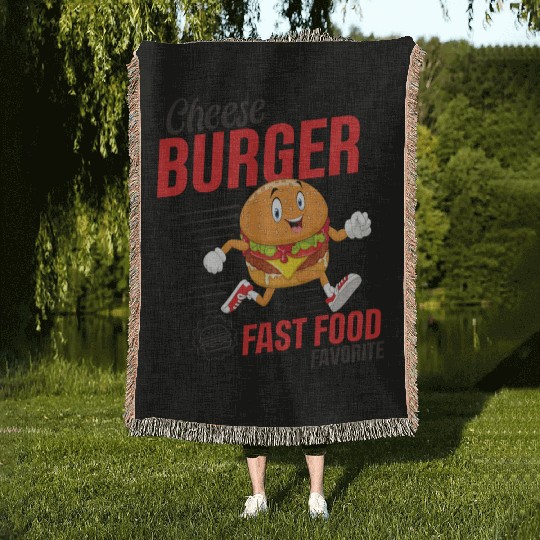 Running Hamburger Cheese Burger Fast Food Favorite Woven Blankets