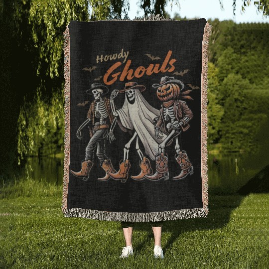 Skeleton Cowboys: Trick or Treat of Halloween Woven Blankets