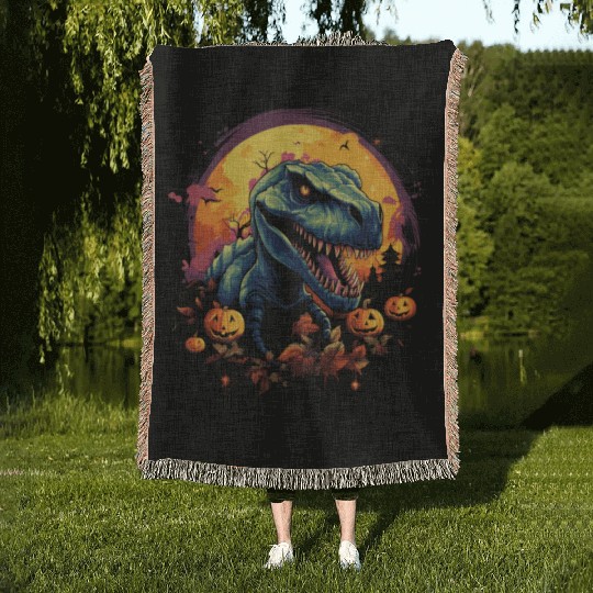 Spooky T-Rex Halloween Dinosaur Costume Woven Blankets