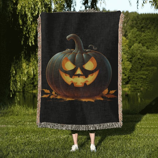 Midnight Glow: Enchanted Halloween Pumpkin Woven Blankets