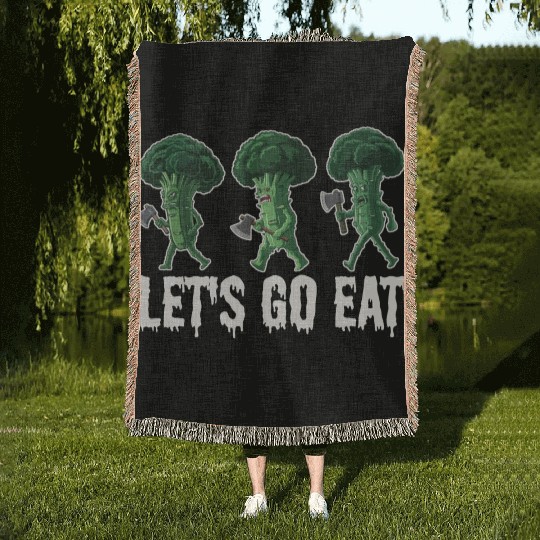 Let's Go Eat Broccoli Attack Woven Blankets