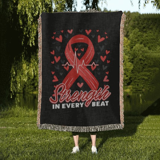 CHD Awareness Strength In Every Beat Woven Blankets